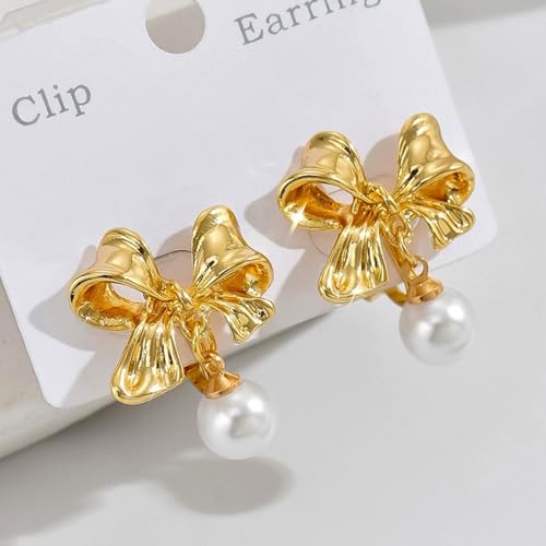 Aretes clip dorados con diseño de lazo para mujer miniatura 5