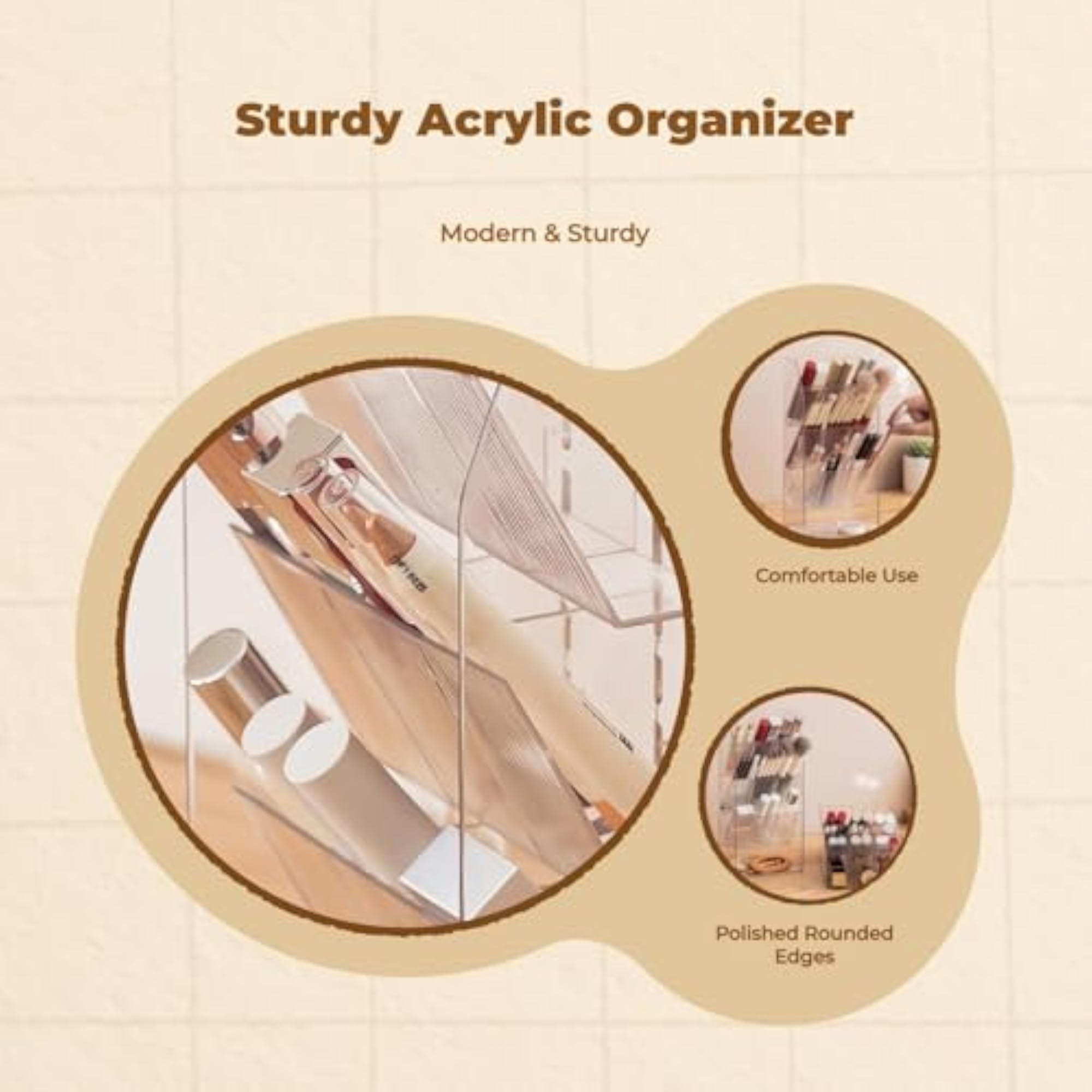 Clear Acrylic Makeup Brush Holder, Vanity Desk Storage
