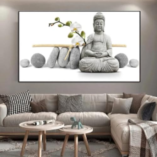 Toile bouddhisme Bouddha blanc contre le stress, tableau zen harmonieux pour la chambre