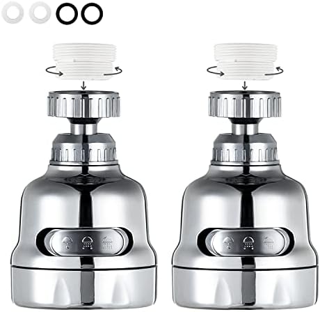 Faucet Sprayer Attachment, 360 Degree Rotating Faucet Aerator Accessories, 3 Mode Adjustable Kitchen Sink Tap Head Water Saving Extend Nozzle Chrome Plated,(Pack of 2)
