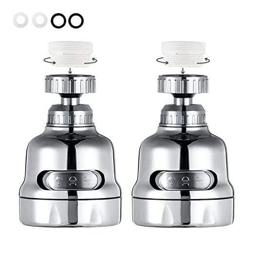 Faucet Sprayer Attachment, 360 Degree Rotating Faucet Aerator Accessories, 3 Mode Adjustable Kitchen Sink Tap Head Water Saving Extend Nozzle Chrome Plated,(Pack of 2)