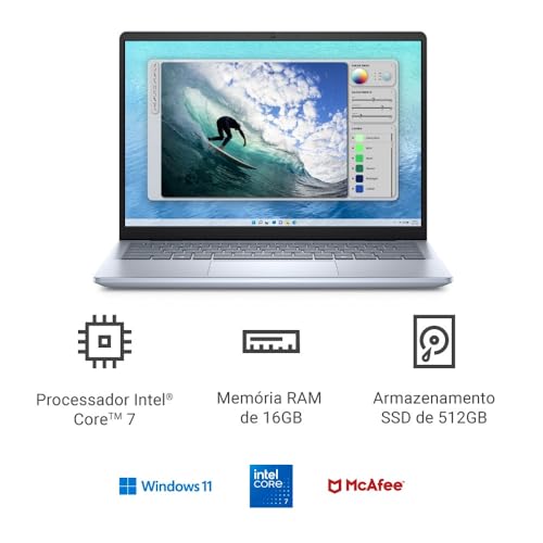 Notebook Dell Inspiron I14-I150U-M50 14″ FHD+ Intel® Core™ 7 150U 16GB 512GB SSD Windows 11 Prata Gelo