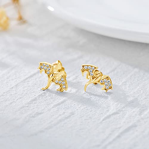 Dragon Earrings 925 Sterling Silver Stud Hypoallergenic Dragon Earrings For Women Girl (Stud Earrings 1 -Gold) #TOP2