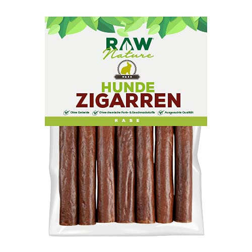 RAW Nature Hunde-Zigarre Hase PUR 7-Stück - 100% natürliches Hundesnack - Monoprotein - hypoallergen & getreidefrei - luftgetrocknetes Kaninchenfleisch - Dörrfleisch - hochwertiges Muskelfleisch