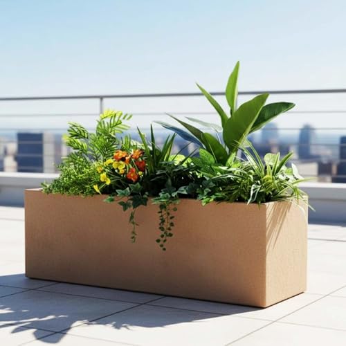 Image of Go Hooked Rectangular Planter Pot Combo Recta R (36 Inch & 24 Inch) | Large Polymer Indoor Outdoor Pots with Drainage | UV-Weather Resistant Flower Pot for Balcony Garden Home Office Decor (Sandstone)