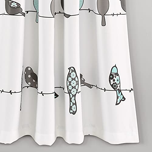 Lush Decor Rowley Birds Light Filtering Window Curtain Panels, Pair, 52" W x 63" L, Blue & Gray, Colorful Floral Print - Image 2