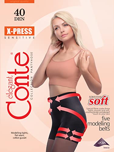 Conte High Waist Control Top Shaping Semi Opaque Pantyhose Tights X-Press 40 Den, 3 - Medium, Bronze - Thumbnail 6