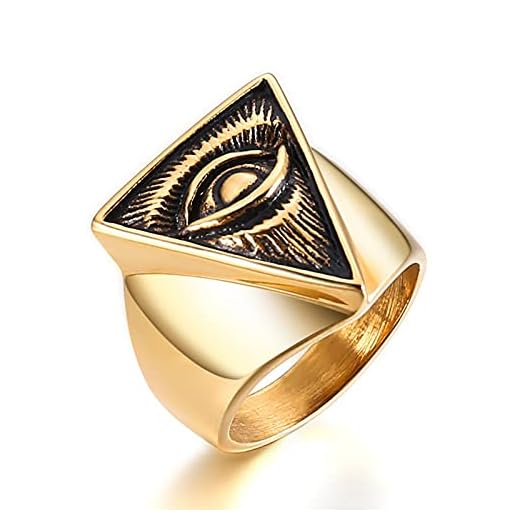 XLTFZY Uniquent Vintage Män Ringar Allt Se Synar Ring Män Illuminati Eye Finger Pyramid Triangle Style Retro Symbol Amulet/Gold/13