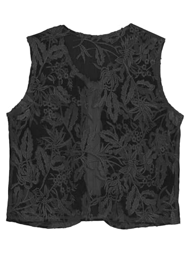 Kids Girls Booys Retro Hippie Cardigan Floral Mesh Lace Vest Zip Up Dance Wear2