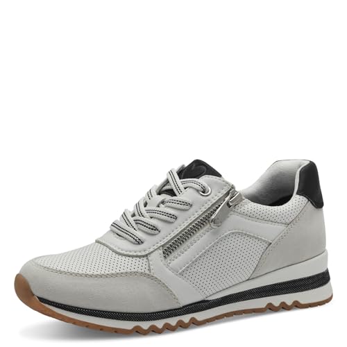 MARCO TOZZI Damen Sneaker flach mit Reißverschluss Vegan, Weiß (White/Black), 38 EU