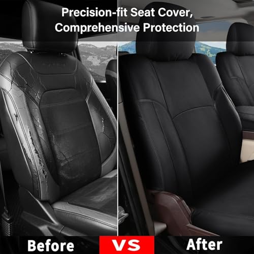 Image of Coverado Chevy Silverado Waterproof Canvas Front Seat Covers, Fit for Chevy Silverado GMC Sierra 2007-2026 1500, 2015-2026 2500HD 3500HD Crew Double Extended Cab(Front, Black)