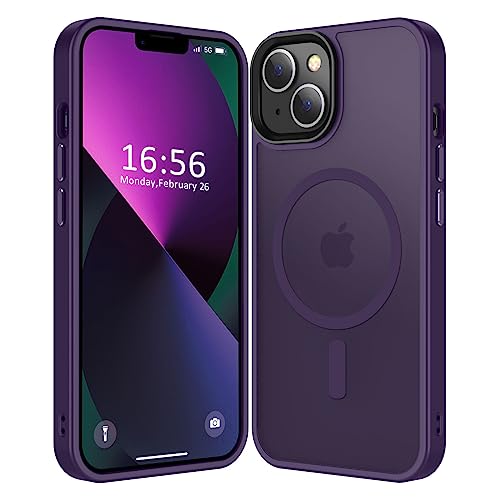 CHEZEAL Compatible with iPhone 14/13 Case [Compatible with Magsafe & Military-Grade Protection] Slim Magnetic Translucent Matte Phone Case for iPhone 13/14 6.1'', Deep Purple