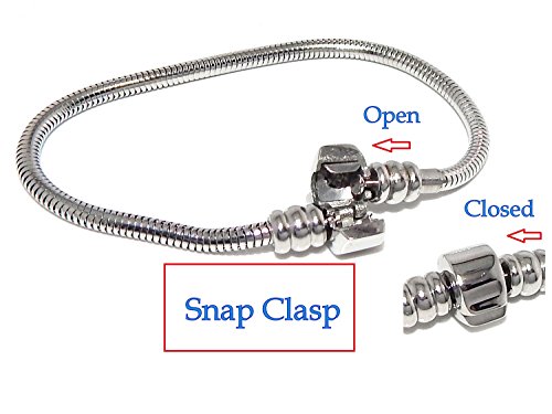 ICYROSE Stainless Steel Starter Charm Bracelet Barrel Snap Clasp + Safety Chain Fits European Style Beads4