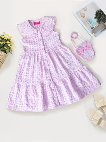 Image of PSPEACHES Girls Sleeveless Collared Neck Checked Pattern 1 Piece Dress|Western Dress for Kids Girls|Party & Casual Outfit