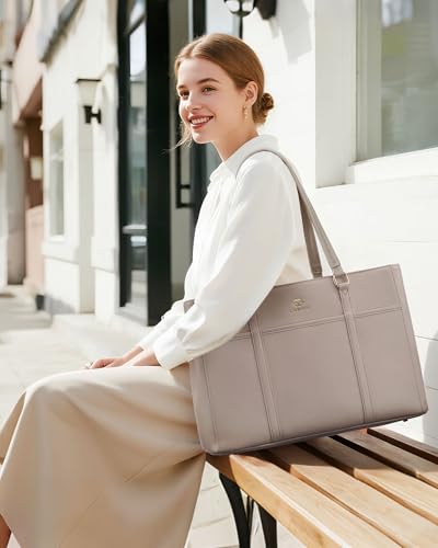 Image of LOVEVOOK Lunch Bag for Women, Leather Work Laptop Tote Bag with Insulated Lunch Compartment&Cup Holder, 15.6 Inch 2 in 1 Lunch Tote for Business, Teacher, Nurse, Office, College, Casual