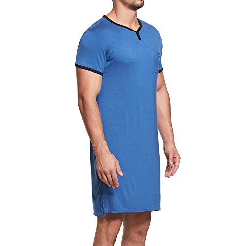 Lu's Chic Men's Nightshirt Short Sleeve Nightgown Henley Sleep Gowns Nightwear for Sleeping3
