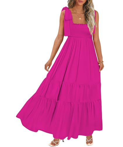 Image of CURBODO Women's Summer Maxi Dress Boho Spaghetti Straps Casual Long A-line Smocked Beach Dress Flowy Sun Dresses with Pockets