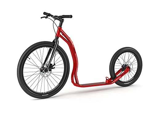 Yedoo Trexx Disc Tretroller - bis 150 kg, mit Luftreifen 26/20 - Offroad Scooter für Erwachsene, Dogscooter aus Aluminiumlegierung mit Scheibenbremsen und verstellbarem Lenker, Gewicht 9,1 kg (rot)
