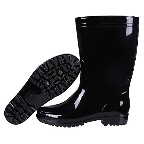 Comwarm Men's Mid-Calf Rain Boots Waterproof Anti-Slip Black Pvc Adult Outdoor Work Rubber Boots Bk44 #TOP1