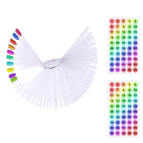 Fan-Shaped Nail Swatch Sticks with Number Stickers Nail Practice Sticks Color Display Wheel Sample Tips (Transparent-50pcs)