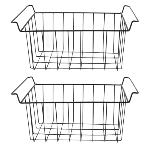 Organizador de cestas para congelador, cestas metálicas de Alambre para congelador, contenedores de Cocina con Asas para Cocina, despensa, Armario, roperos (Largo 48,5 cm x Ancho