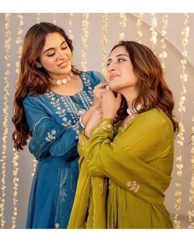 Image of Nermosa Women Embroidery Solid A-Line Kurta and Pant Set with Dupatta