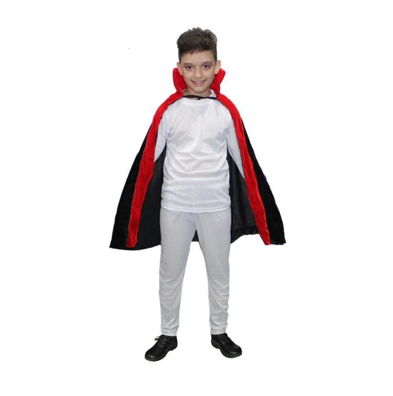 Kaku Fancy Dresses Polyester Vampire Dracula Cape/Robe/Cloak Halloween Costume - Black & Red, 7-8 Years, For Boys