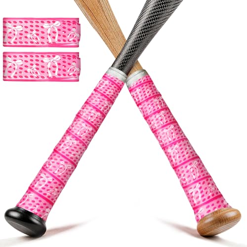 Eyourlife 2/4 Pack Baseball Bat Grip Bat Wraps for Baseball Lifestyle Softball Gifts Pro Feel Non-Slip Elite Batting Grip Tape for Bats Players Pink White Bow