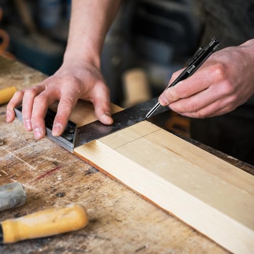 Zimmermannsbleistifte 2 Stück Tieflochmarker Bleistift mit Eingebauter Spitzer, Tischler Bleistift Set mit 2 Hartmetall Anreißwerkzeug und 26 Bleistiftsminen, Baustellen Bleistift für Holzbearbeitung
