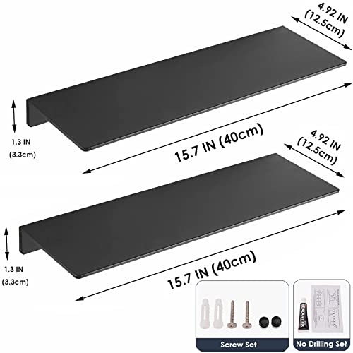 Veefos 15.7 Inch Black Bathroom Shelves Wall Mounted, Set Of 2 Metal Floating Shelves, Display Ledge Wall Shelves Storage Bathroom Countertop/Makeup Organizer For Home Decor Living Room Office #TOP2
