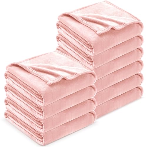 DREAMNINE Pack of 10 Fuzzy Soft Fleece Throw Blanket for Couch Sofa 50" x 60", Decorative Solid Lightweight Velvet Blankets for Chair, Cozy Accent Shaggy Plush Flannel Blanket for Bedroom, Pink