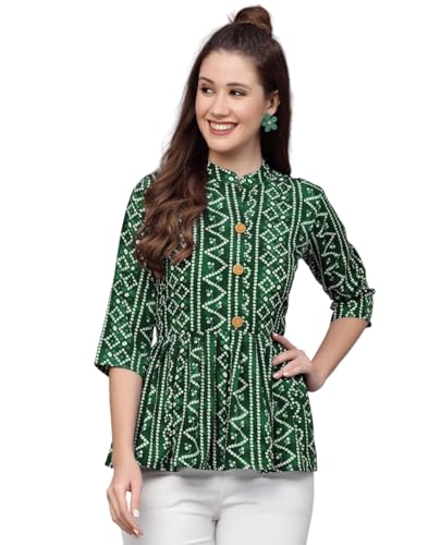 Image of Bollyclues Women's Crepe Bandhni Printed Peplum Top(BC-to)