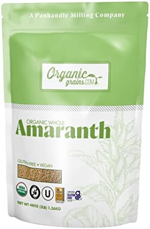 Organic Grains Amaranth - 3 lbs. (48 oz.) - Non GMO Organic Amaranth Grain & Amaranth Seeds - Vegan, Keto, Kosher and Paleo Friendly Whole Amaranth Grains