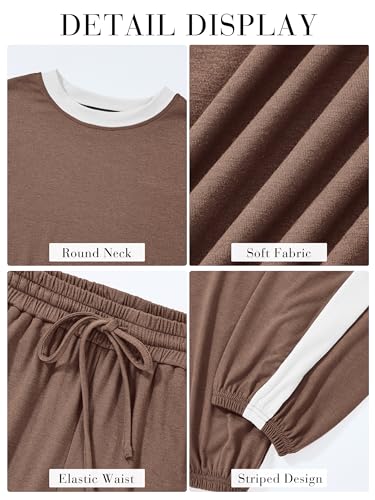 MASCOMODA Two Piece Sets for Women Summer 2025 Loungewear Jogger Set Spring Short Sleeve Tops Long Pants Casual Tracksuit Set(Khaki,X-Large)
