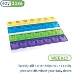 Ezy Dose Weekly 7-Day, 4x/Day Pill Organizer, Rounded Base, Large | Multi-Colour Daily Pill Case, Medicine Planner, Vitamin Organizer, Supplement and Fish Oil Container, BPA Free