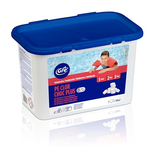 GRE 76074NB   Pastillas de Cloro de Choque para Piscinas. Tratamiento Rápido y Eficaz contra Agua Verde. Desinfección Completa y recuperación instantánea del Agua para Piscinas. Pastillas 30gr, 1 kg