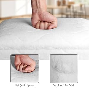 Allinside faux fur vanity stool with storage doubles as a side table and footstool for couch 187 h makeup vanity chair with 4 metal legs for bedroom living room entryway white  urban country home decor