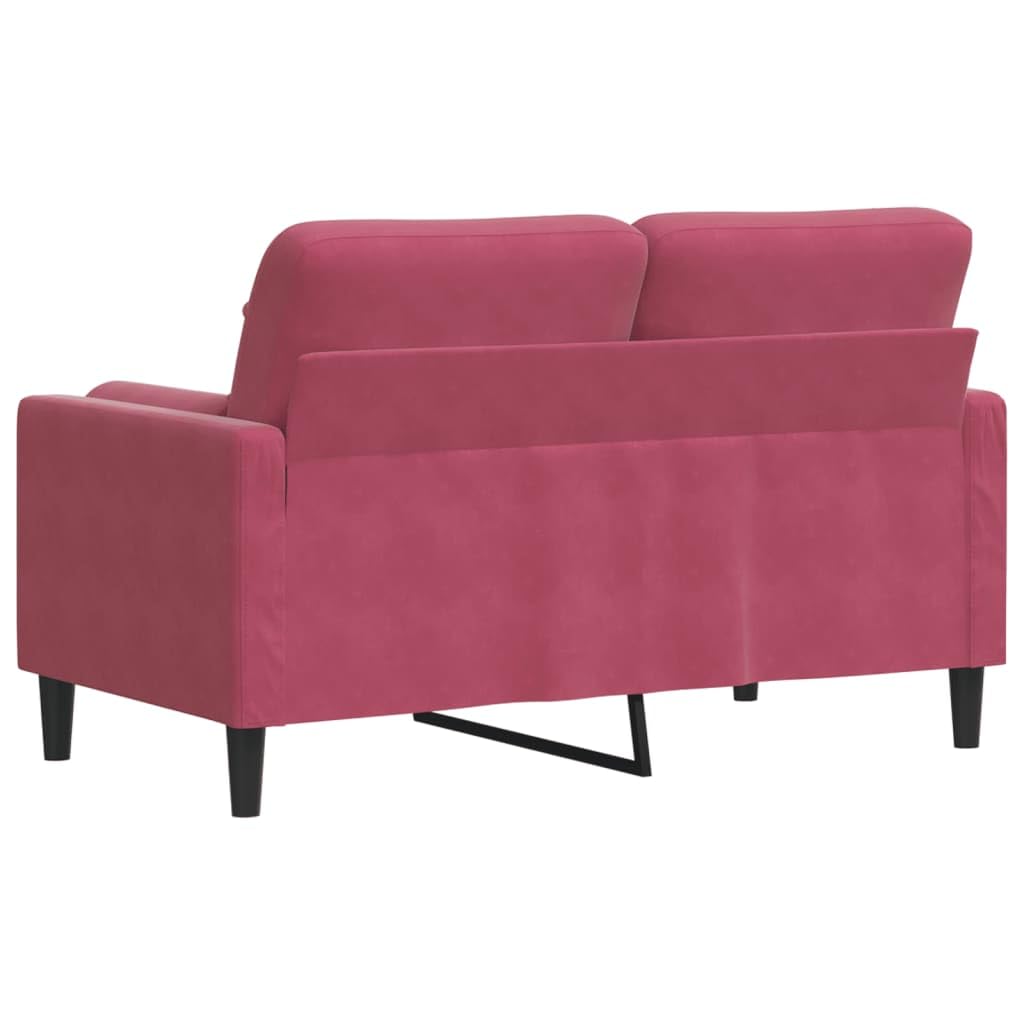 Canapé 2 places en velours rouge vin avec coussin décoratif de 120 cm de large, cadre en métal, housses amovibles, rembourrage confortable, meuble de salon moderne pour chambre d'amis et salon