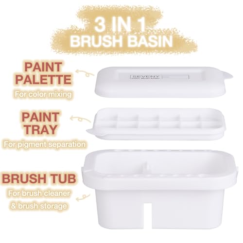 Image of SEVENY Paint Brush Cleaner, Holder and Organizer with Palette, White | For Acrylic, For Watercolor, For Water-Based Paints