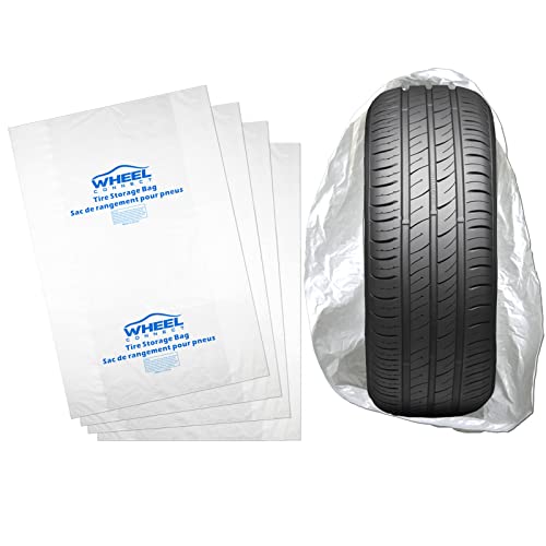 WHEEL CONNECT Tire Storage Bags. Made of Polyethylene LDPE Plastic Large 38X42H White Pack of 4pcs. L.