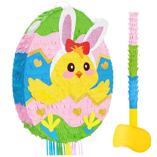 WERNNSAI Easter Egg Pi&ntilde;ata - Easter Bunny Pi&ntilde;ata with Blindfold and Stick Cute...