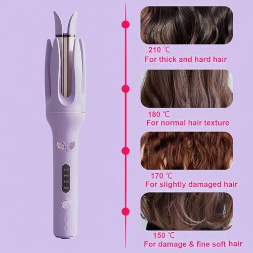 Image of Automatic Rotating Hair Curling Iron, Negative Ion Ceramic Curler, Purple