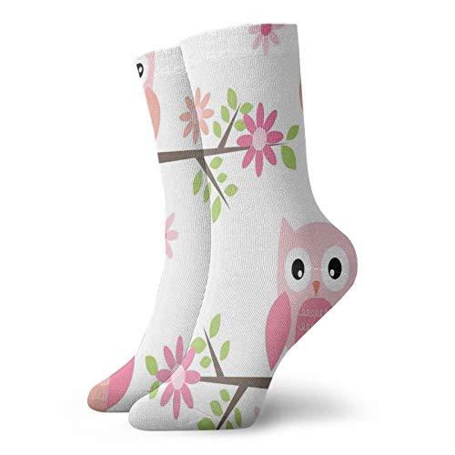 Fashion Compression Socks,Cute Baby Owls Waving In The Floral Tree Springtime Artful Girly Design Print,Performance Polyester Cushioned Athletic Crew Socks for Running,Athletic, -12 inch