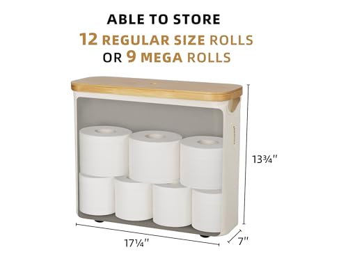StorageWorks Toilet Paper Storage Basket, Papers Container with Bamboo Lid, Medium Toilets Holder for Up to 9 Mega Rolls, Organizer for Bathroom, Beige, 1 Pack - Image 4