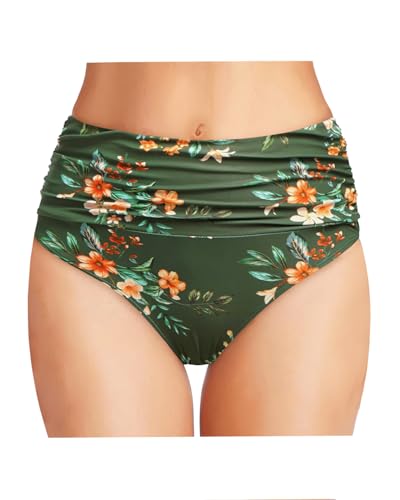 Image of Tempt Me Women's High Waisted Bikini Bottom Tummy Control Ruched Bathing Suit Swim Bottom