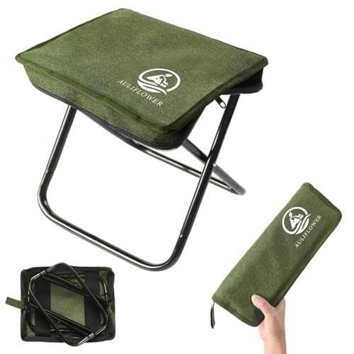 AULIFLOWER 折りたたみ椅子 高強度 耐荷重120kg 超軽量325g 7075アルミ合金 折り畳み 携帯チェア アウトドアチェア キャンプ椅子 コンパクト 持ち運び便利 組立不要 収納袋一体型 登山 釣り 運動会 行列待ち 防災用 グリーン - AULIFLOWER - 商品画像