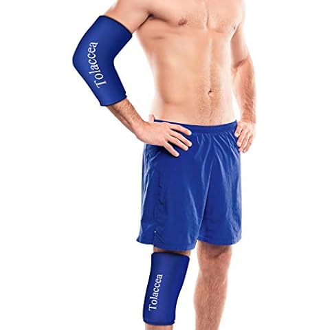 Tolaccea Knee Ice Pack & Elbow Ice Pack Support Brace for Hot & Cold Compress Therapy, Compression Sleeve Reusable Gel Pack for Injury Cold Wrap for Knee Calf Elbow (Blue,M) Cover
