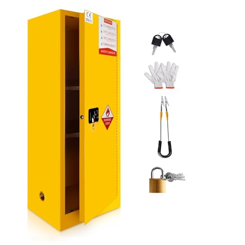48 Gallon Yellow Flammable Storage Cabinet, Fireproof Steel Chemical Storage Locker with Adjustable Shelves, for Flammable Liquids, Industrial Use, Free Returns!