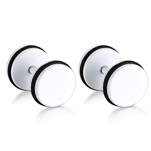 Asma Jewel House White Metal Round Dumbbell Stud Earrings for Men and Women