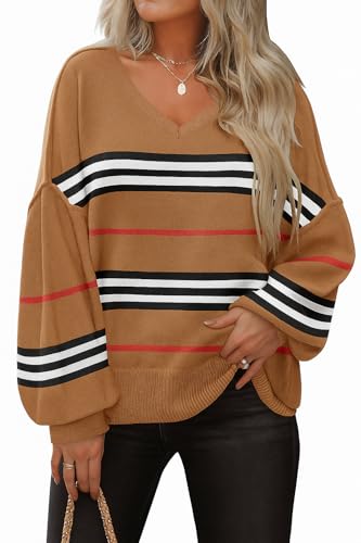 ETCYY Women's Sweaters Fall Fashion 2025 Fall Clothes Teacher Outfits Long Sleeve V Neck Knit Pullover Oversized Sweater Tops2